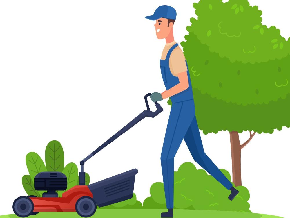 Man met grasmaaimachine